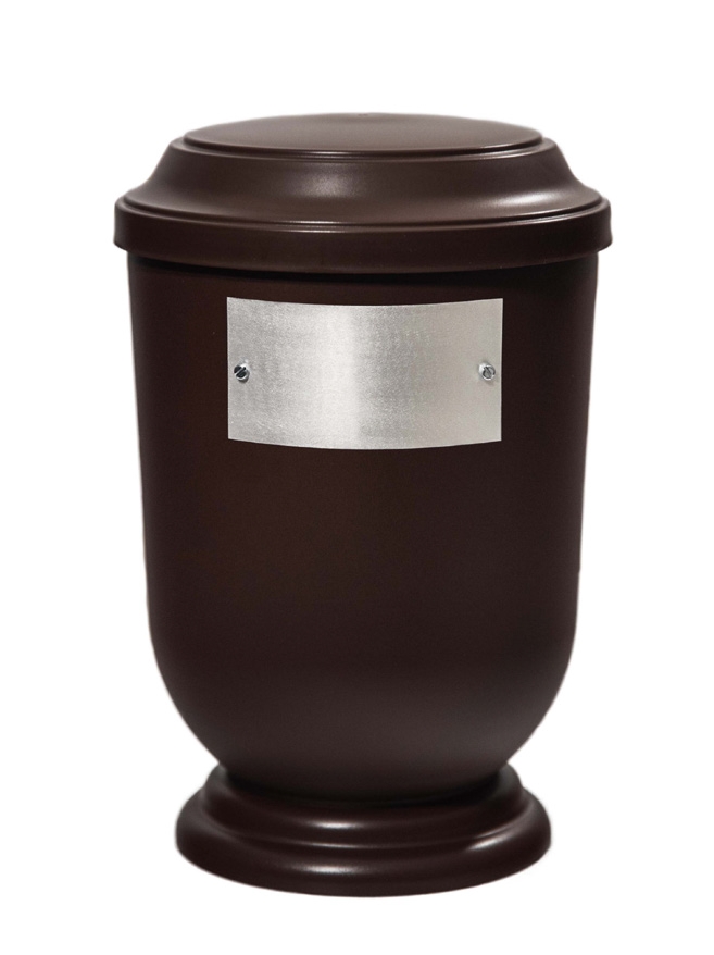 Pohřební Plastová urna na popel, oválné prohlé víčko, hnědá, štítek č. 52, 100 x 50, bez výzdoby