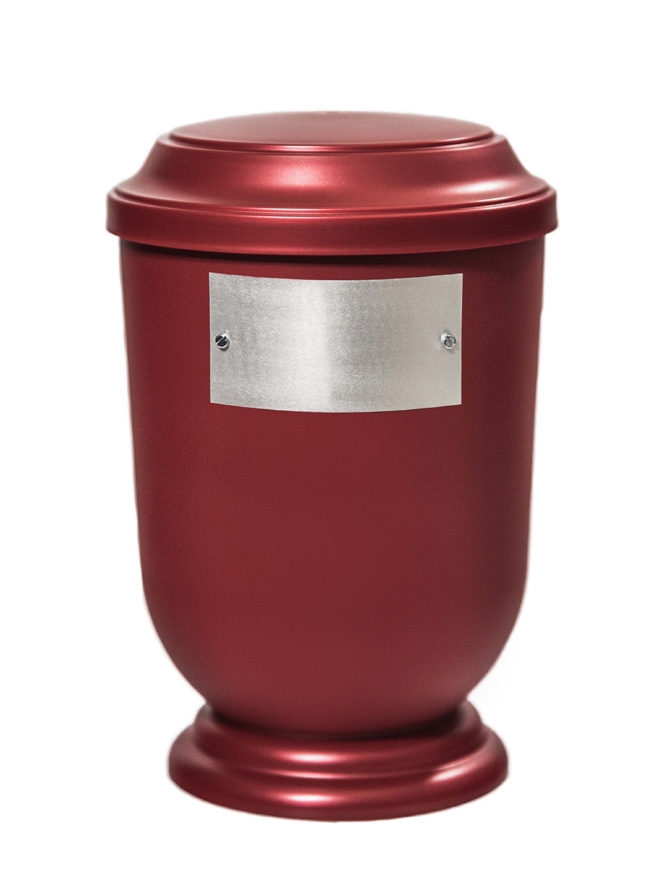 Pohřební Plastová urna na popel, oválné prohlé víčko, červená, štítek č. 52, 100 x 50, bez výzdoby