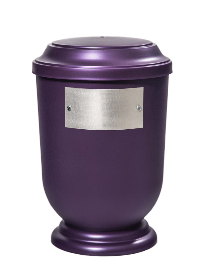 Pohřební Plastová urna na popel, oválné prohlé víčko, fialová, štítek č. 52, 100 x 50, bez výzdoby
