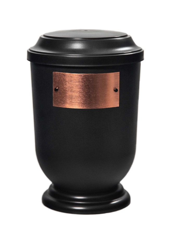 Pohřební Plastová urna na popel, oválné prohlé víčko, černá, štítek č. 53, 100 x 50, bez výzdoby