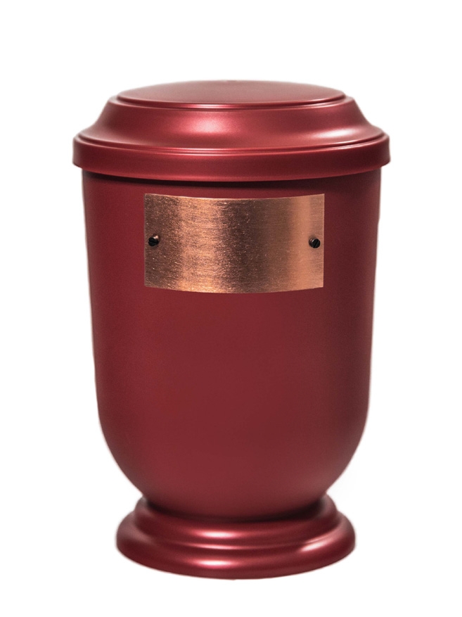 Pohřební Plastová urna na popel, oválné prohlé víčko, červená, štítek č. 53, 100 x 50, bez výzdoby