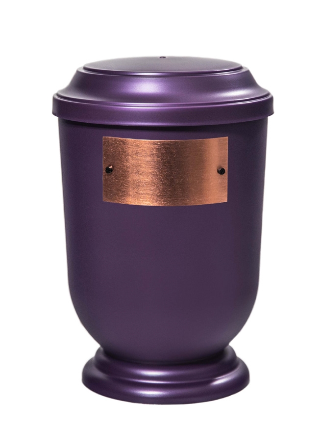 Pohřební Plastová urna na popel, oválné prohlé víčko, fialová, štítek č. 53, 100 x 50, bez výzdoby
