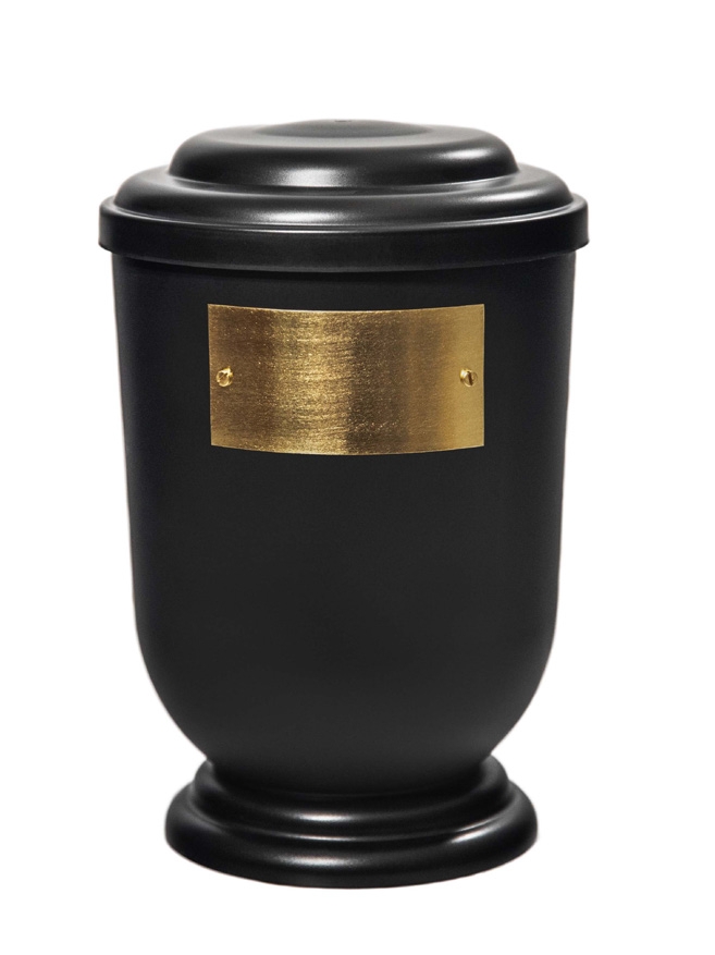 Pohřební Plastová urna na popel, oválné oblé víčko, černá, štítek č. 50, 100 x 50, bez výzdoby