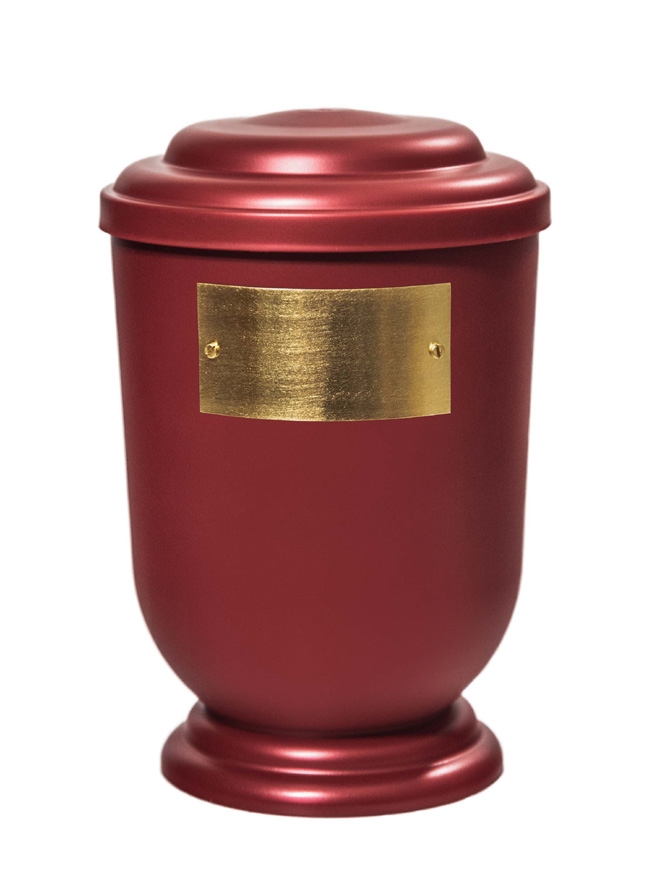 Pohřební Plastová urna na popel, oválné oblé víčko, červená, štítek č. 50, 100 x 50, bez výzdoby