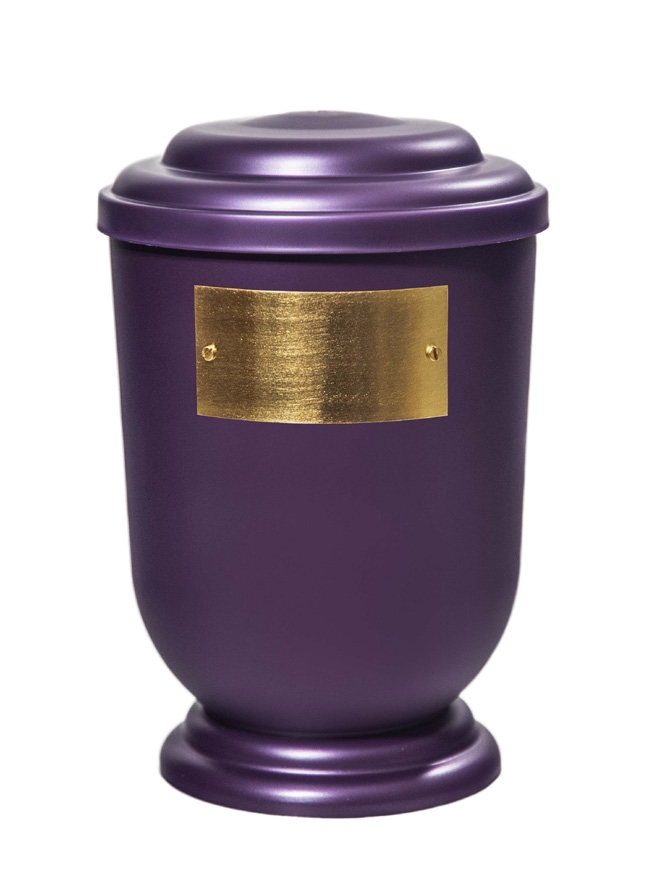 Pohřební Plastová urna na popel, oválné oblé víčko, fialová, štítek č. 50, 100 x 50, bez výzdoby