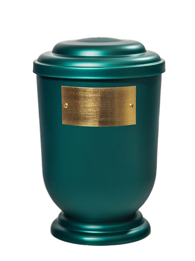 Pohřební Plastová urna na popel, oválné oblé víčko, zelená, štítek č. 50, 100 x 50, bez výzdoby