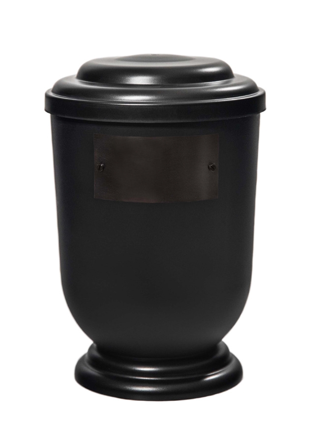 Pohřební Plastová urna na popel, oválné oblé víčko, černá, štítek č. 51, 100 x 50, bez výzdoby