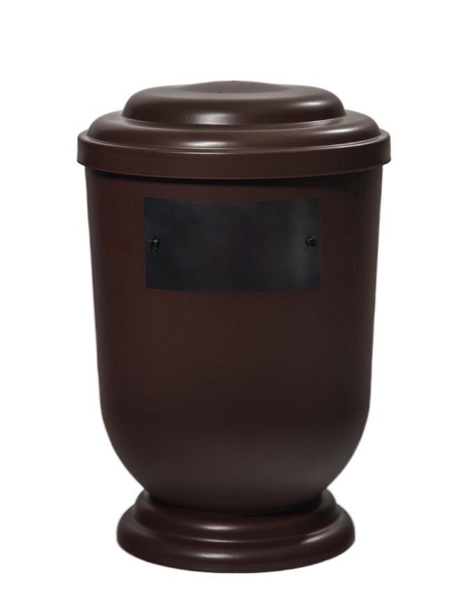 Pohřební Plastová urna na popel, oválné oblé víčko, hnědá, štítek č. 51, 100 x 50, bez výzdoby