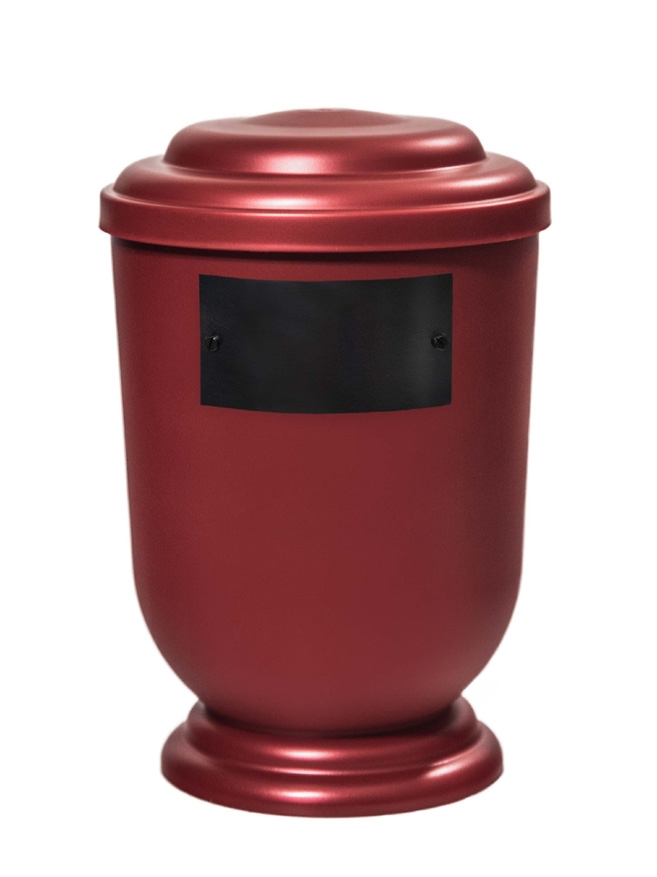 Pohřební Plastová urna na popel, oválné oblé víčko, červená, štítek č. 51, 100 x 50, bez výzdoby