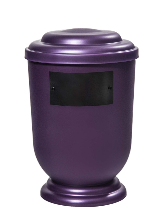 Pohřební Plastová urna na popel, oválné oblé víčko, fialová, štítek č. 51, 100 x 50, bez výzdoby