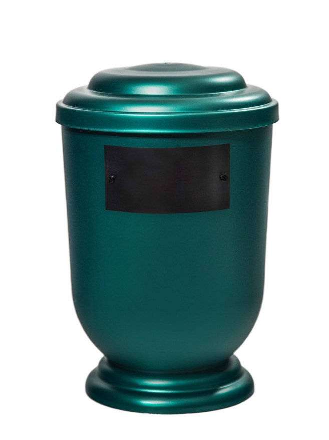 Pohřební Plastová urna na popel, oválné oblé víčko, zelená, štítek č. 51, 100 x 50, bez výzdoby