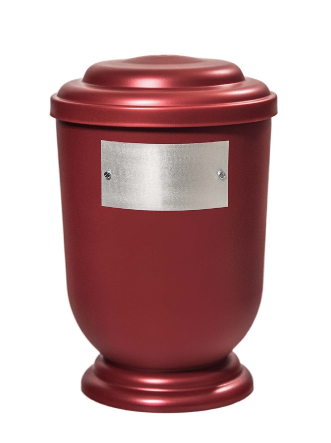 Pohřební Plastová urna na popel, oválné oblé víčko, červená, štítek č. 52, 100 x 50, bez výzdoby