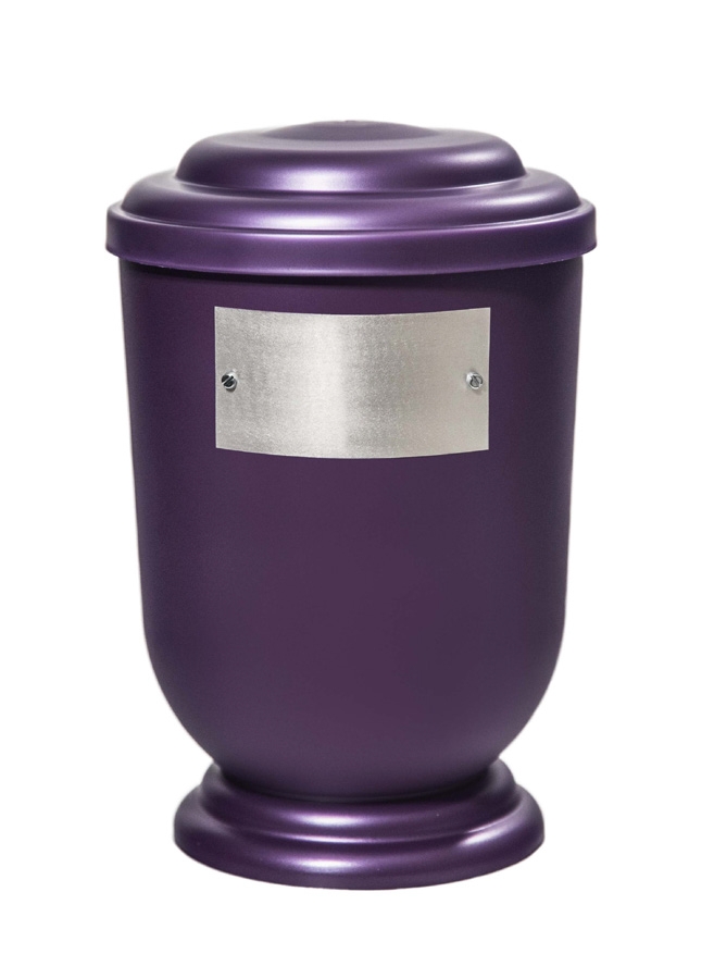 Pohřební Plastová urna na popel, oválné oblé víčko, fialová, štítek č. 52, 100 x 50, bez výzdoby