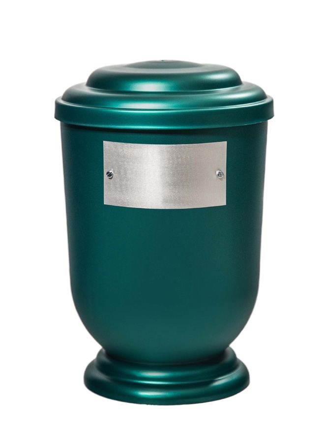 Pohřební Plastová urna na popel, oválné oblé víčko, zelená, štítek č. 52, 100 x 50, bez výzdoby