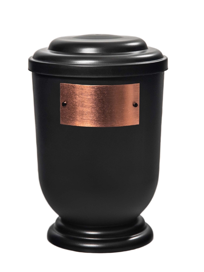 Pohřební Plastová urna na popel, oválné oblé víčko, černá, štítek č. 53, 100 x 50, bez výzdoby