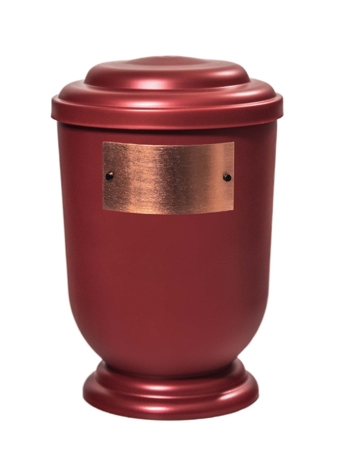 Pohřební Plastová urna na popel, oválné oblé víčko, červená, štítek č. 53, 100 x 50, bez výzdoby
