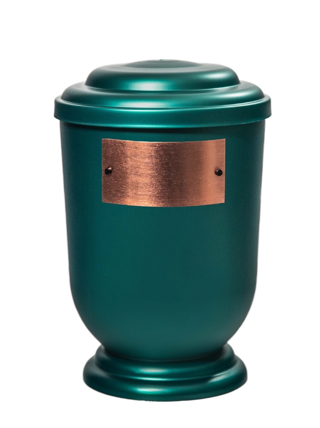 Pohřební Plastová urna na popel, oválné oblé víčko, zelená, štítek č. 53, 100 x 50, bez výzdoby