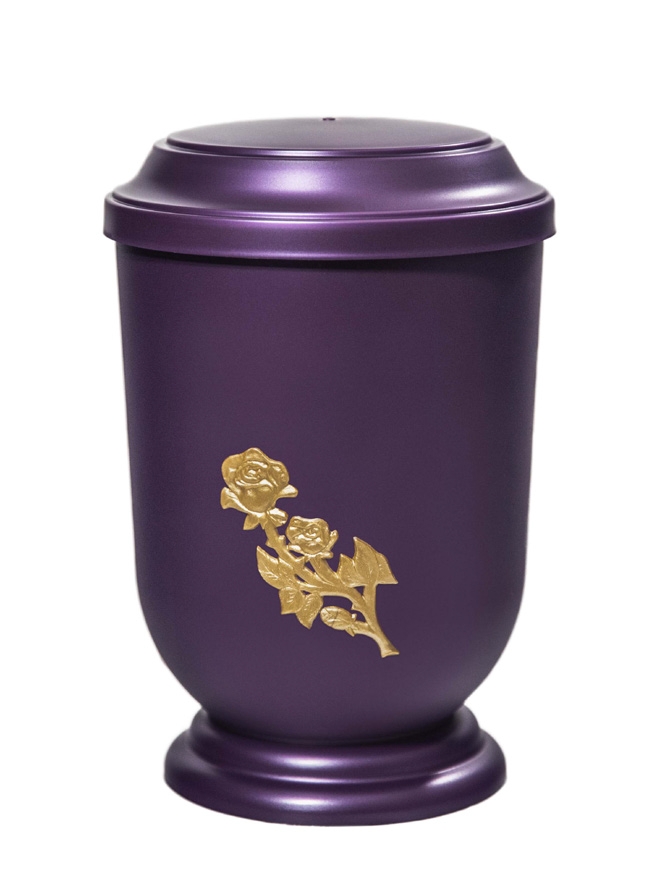 Pohřební Plastová urna na popel, oválné prohlé víčko, fialová, bez štítku, růže
