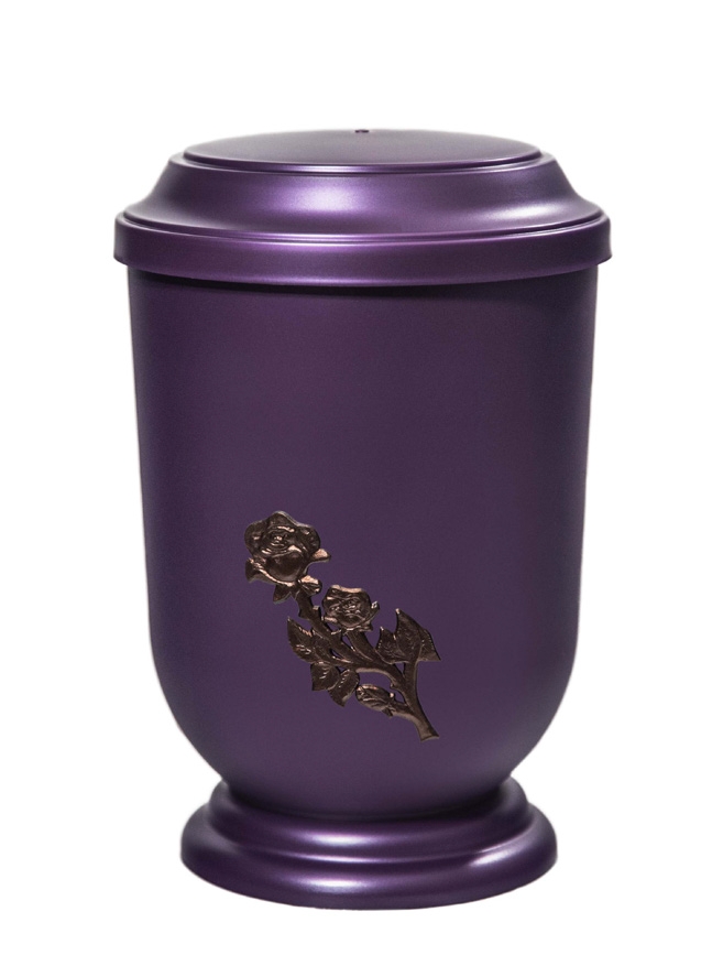 Pohřební Plastová urna na popel, oválné prohlé víčko, fialová, bez štítku, růže