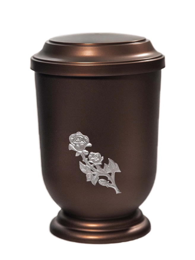 Pohřební Plastová urna na popel, oválné prohlé víčko, staroměď, bez štítku, růže