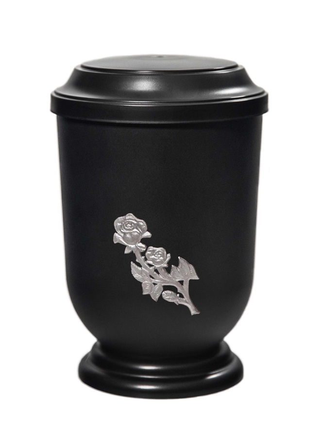 Pohřební Plastová urna na popel, oválné prohlé víčko, černá, bez štítku, růže