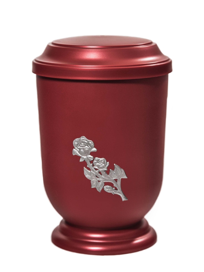 Pohřební Plastová urna na popel, oválné prohlé víčko, červená, bez štítku, růže