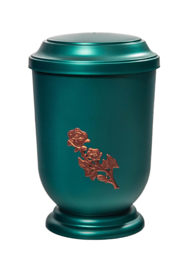 Pohřební Plastová urna na popel, oválné prohlé víčko, zelená, bez štítku, růže
