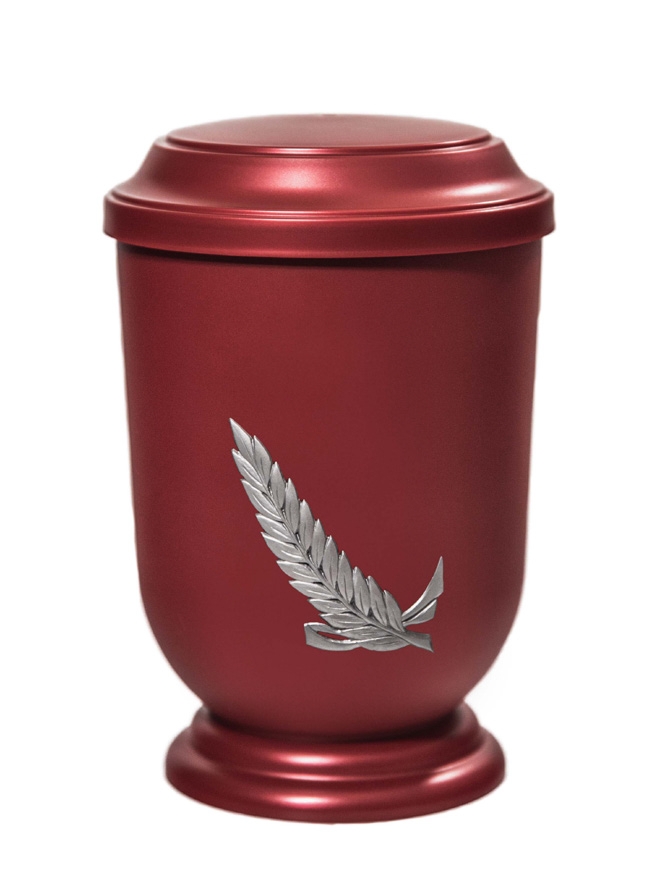 Pohřební Plastová urna na popel, oválné prohlé víčko, červená, bez štítku, snítka