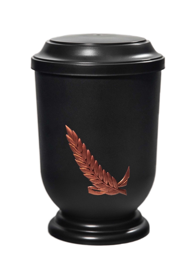 Pohřební Plastová urna na popel, oválné prohlé víčko, černá, bez štítku, snítka