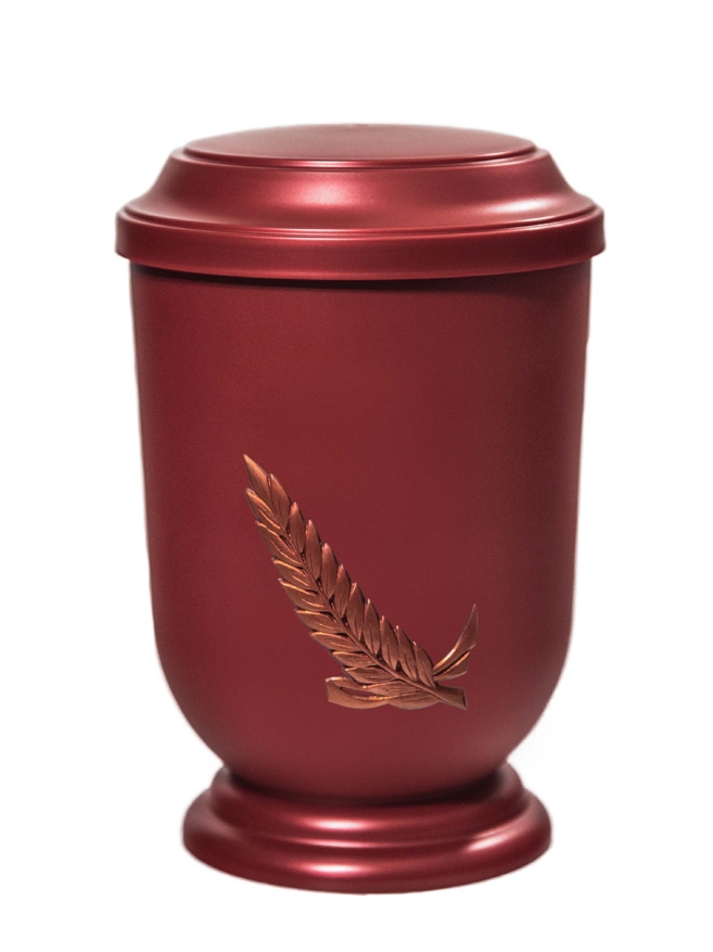 Pohřební Plastová urna na popel, oválné prohlé víčko, červená, bez štítku, snítka