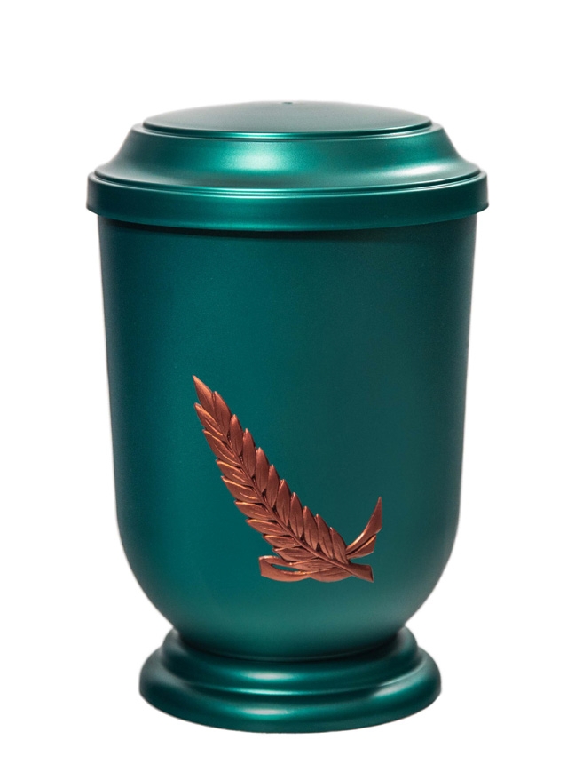 Pohřební Plastová urna na popel, oválné prohlé víčko, zelená, bez štítku, snítka