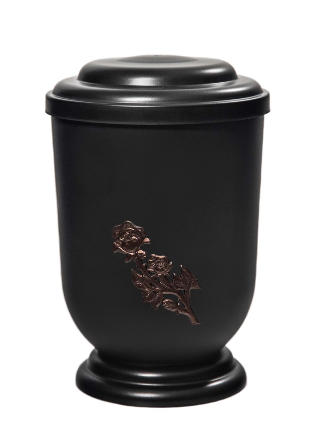 Pohřební Plastová urna na popel, oválné oblé víčko, černá, bez štítku, růže