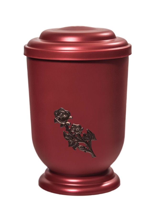 Pohřební Plastová urna na popel, oválné oblé víčko, červená, bez štítku, růže