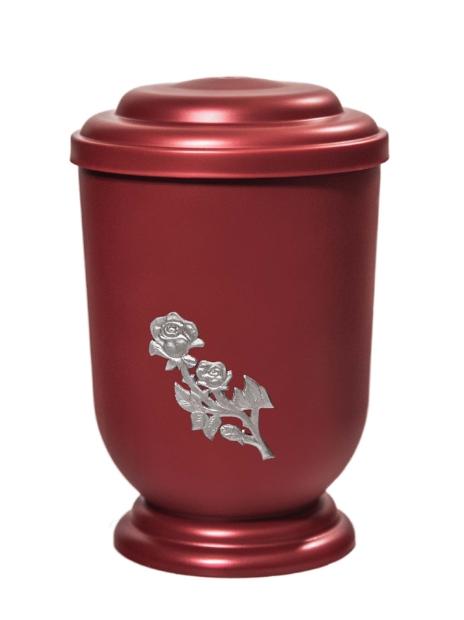 Pohřební Plastová urna na popel, oválné oblé víčko, červená, bez štítku, růže
