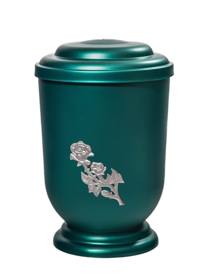 Pohřební Plastová urna na popel, oválné oblé víčko, zelená, bez štítku, růže