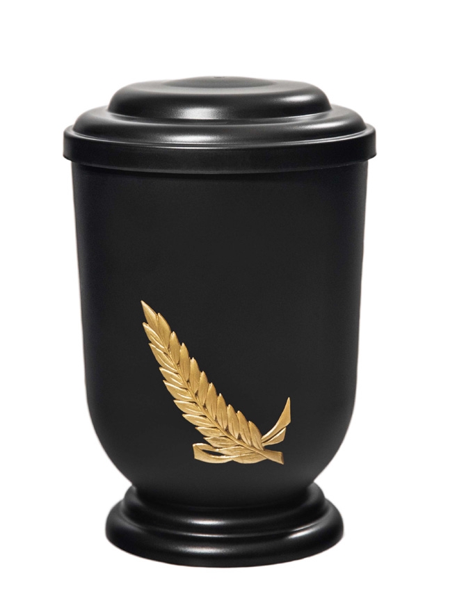 Pohřební Plastová urna na popel, oválné oblé víčko, černá, bez štítku, snítka