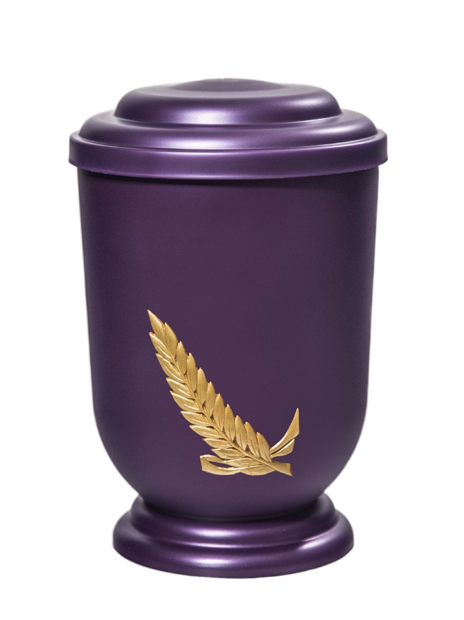 Pohřební Plastová urna na popel, oválné oblé víčko, fialová, bez štítku, snítka