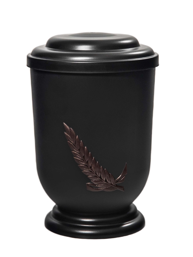 Pohřební Plastová urna na popel, oválné oblé víčko, černá, bez štítku, snítka