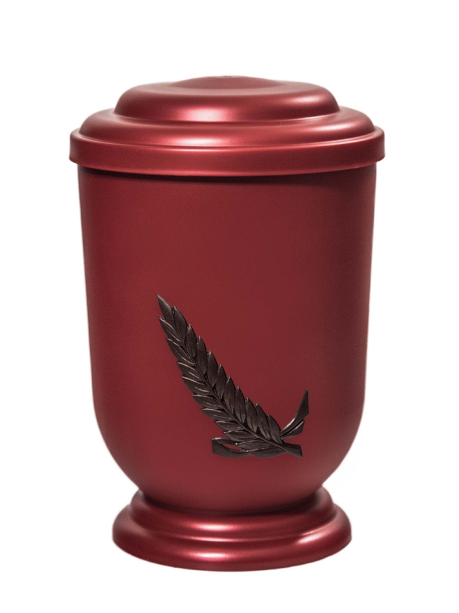Pohřební Plastová urna na popel, oválné oblé víčko, červená, bez štítku, snítka
