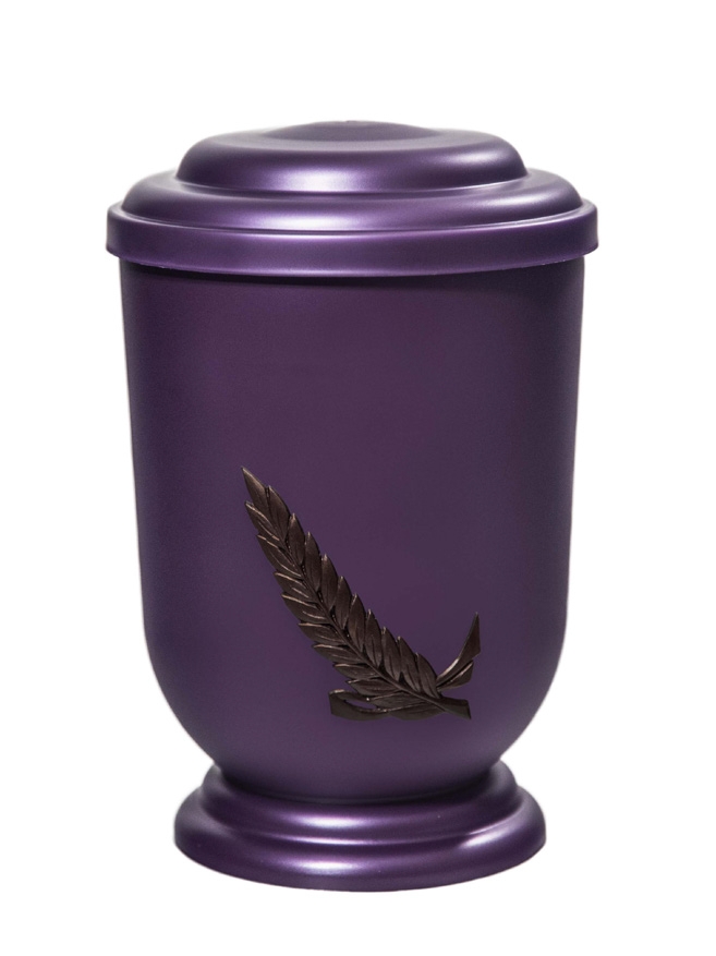 Pohřební Plastová urna na popel, oválné oblé víčko, fialová, bez štítku, snítka