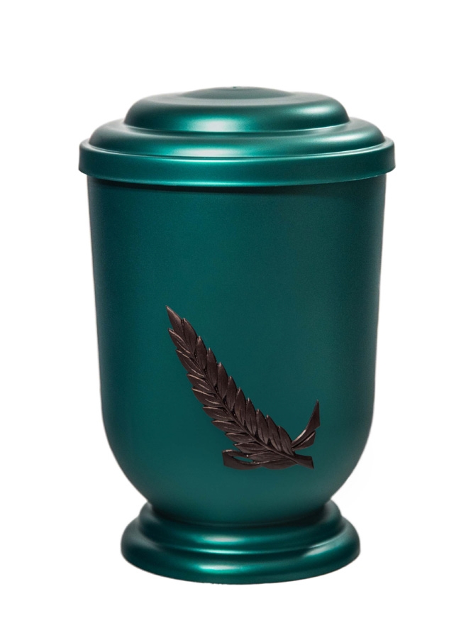 Pohřební Plastová urna na popel, oválné oblé víčko, zelená, bez štítku, snítka
