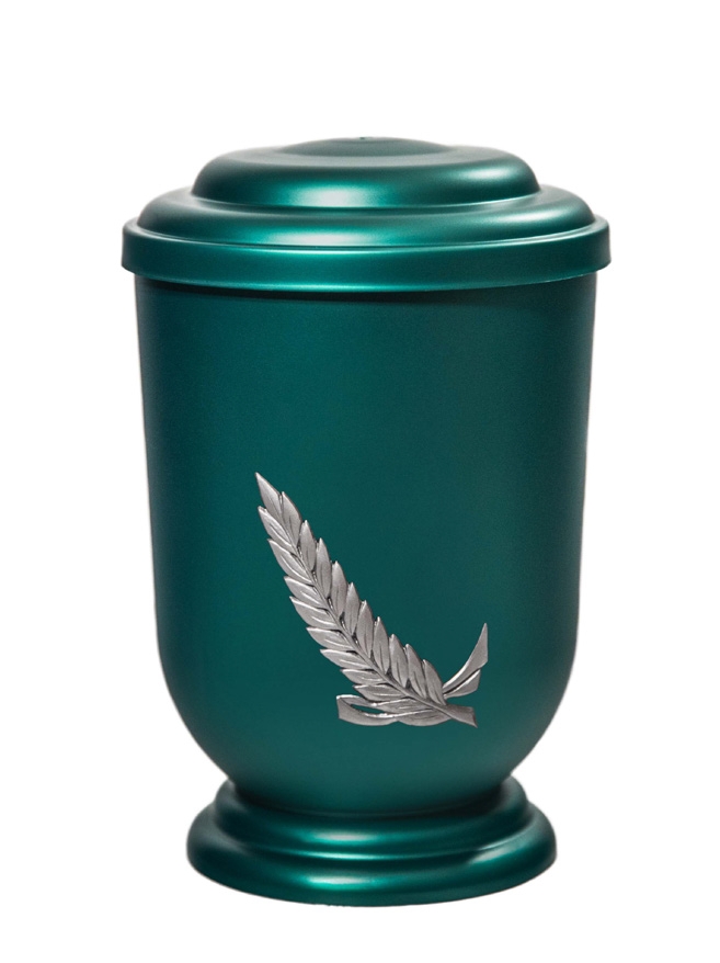 Pohřební Plastová urna na popel, oválné oblé víčko, zelená, bez štítku, snítka